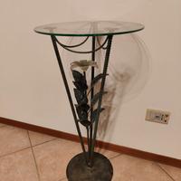 Tavolino tondo in vetro e ferro battuto