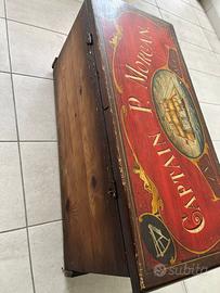 Baule cassapanca vintage in legno stile nautico