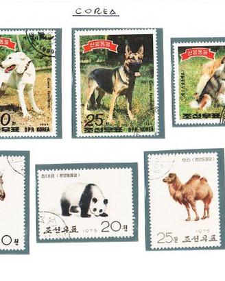 COREA NORD 5 SCHEDE CANI, CAVALLI  ECC. ANNI VARI