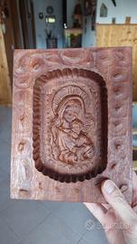 Quadretto Madonna con Bambino in legno intagliato