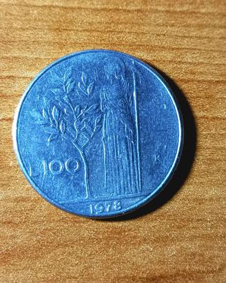 Lire 100 del 1978 Repubblica Italiana Minerva