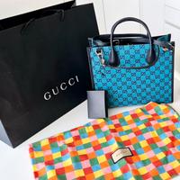 Borsa Gucci tessuto e pelle azzurra