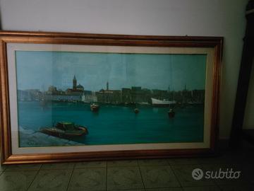DIPINTO OLIO "VEDUTA DI ALGHERO" 60X120 M.DESSENA