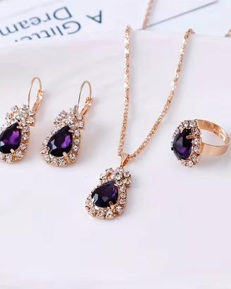 Set gioielli viola: collana, orecchini e anello
