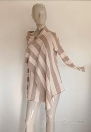 Cardigan aperto a cascata con strisce misto angora