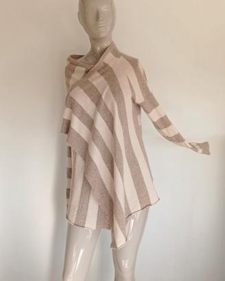 Cardigan aperto a cascata con strisce misto angora