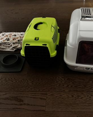 KIT GATTO🐱Lettiera+Trasportino+Ciotole+Copertina