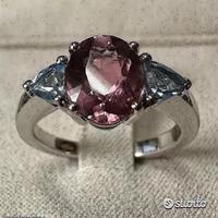 ANELLO ORO 18kt. TOPAZI AZZURRI E TORMALINA ROSA