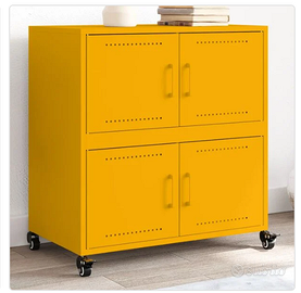 CREDENZA GIALLO SENAPE IN ACCIAIO CON RUOTE