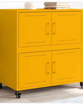 CREDENZA GIALLO SENAPE IN ACCIAIO CON RUOTE
