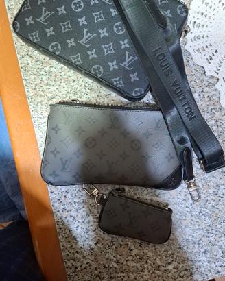 Set 3 Borsette Stile Louis Vuitton Nere Eleganti 