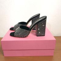 Sandali, tacco, pelle, nero,strass, Paris Texas 41