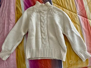 Maglione lana con trecce bianco/panna donna