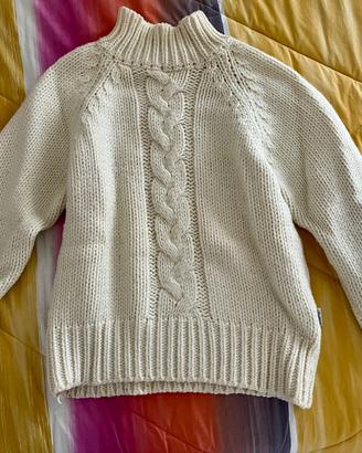 Maglione lana con trecce bianco/panna donna