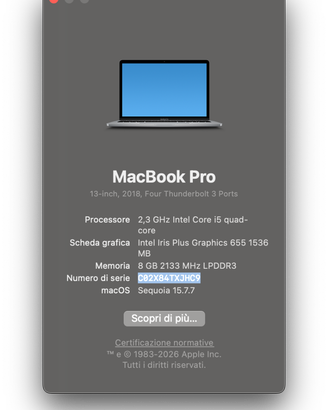 MacBook Pro 13" 2018 8GB RAM 512GB HD Touch Bar