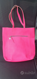 Borsa shopper in vera pelle rosa fluo