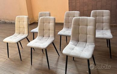 6 Sedie in tessuto loto grigio chiaro
