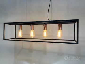 Lampadario "industriale" metallo nero/rame