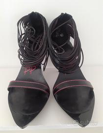 sandali neri BB con impuntatura fuxia tg.38