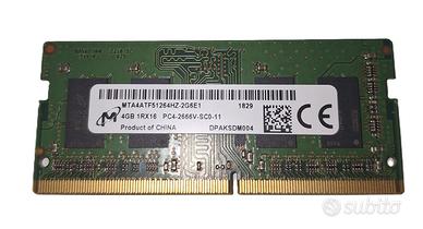 RAM DDR4 4Gb SODIMM 2666 Mhz marca Micron