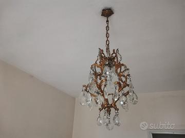 Lampadario vintage Anni '50 ottone e vetro