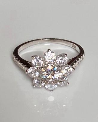 Anello Fiore in Argento con Moissanite 1 CT