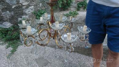Lampadario antico con gocce vetro
