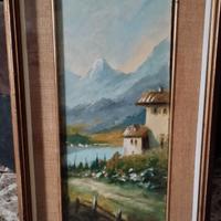 Quadro d'epoca: Paesaggio Alpino con Lago