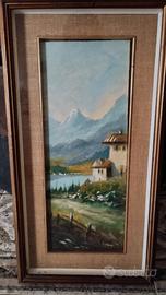 Quadro d'epoca: Paesaggio Alpino con Lago