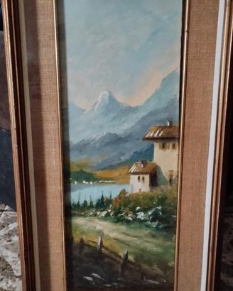 Quadro d'epoca: Paesaggio Alpino con Lago