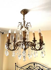 Lampadario ottone e cristallo