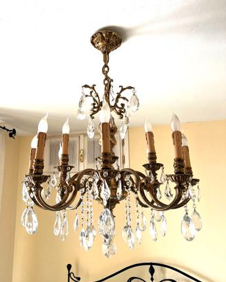 Lampadario ottone e cristallo