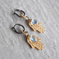 Orecchini Argento, Mano di Fatima e Topazio Blu