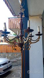 lampadario ottone legno anni 60 