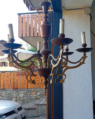 lampadario ottone legno anni 60 