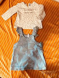 Completo maglia vestito jeans bimba 3 mes bretelle