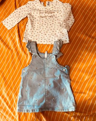 Completo maglia vestito jeans bimba 3 mes bretelle