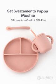 Set svezzamento piatto bicchiere cucchiai silicone