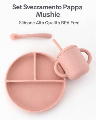 Set svezzamento piatto bicchiere cucchiai silicone