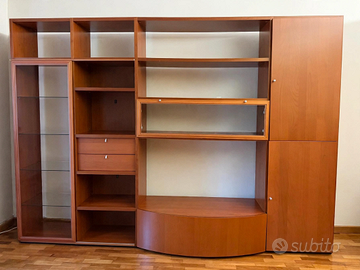 Libreria Parete Attrezzata in legno ciliegio