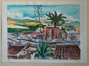 Renzo Meschis, litografia colorata a mano 