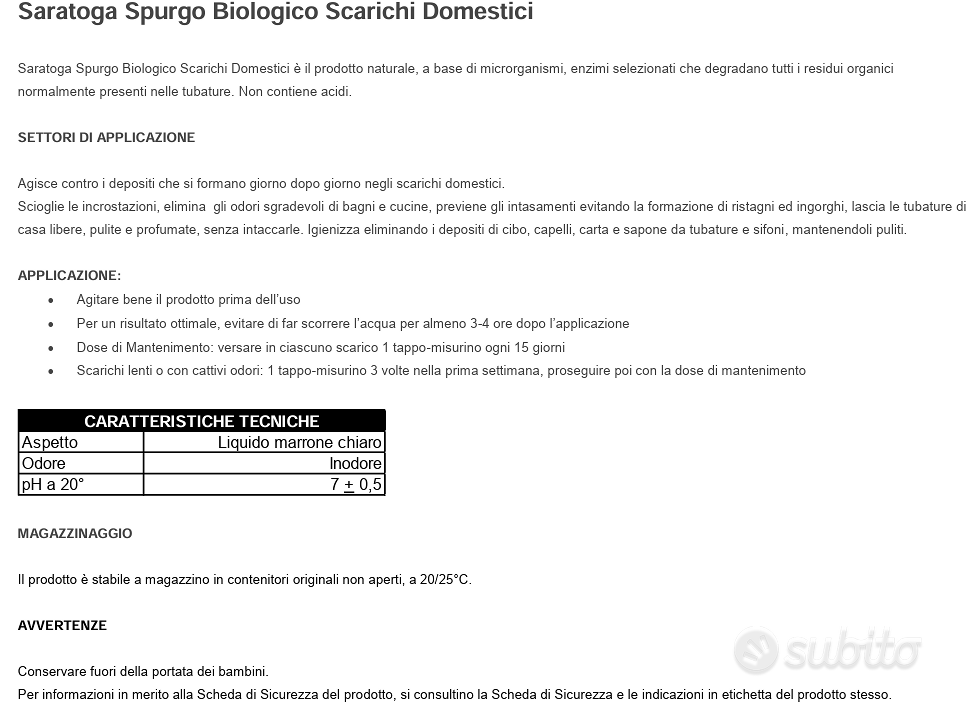 Spurgo biologico Saratoga scarichi domestici