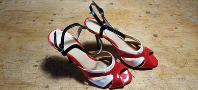 Sandali Zara n. 37 rosso nero bianco con tacco