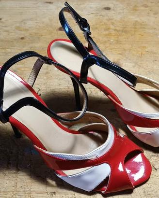 Sandali Zara n. 37 rosso nero bianco con tacco