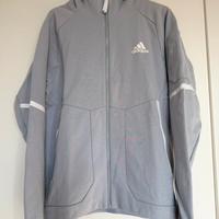 Felpa Tecnica Adidas con Cappuccio Grigio Azzurro