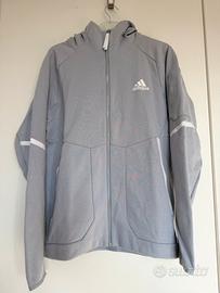 Felpa Tecnica Adidas con Cappuccio Grigio Azzurro