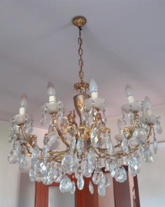 Lampadario vintage in ottone e pendenti 
