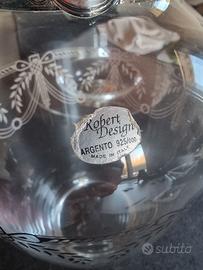 Composizione vaso e piatto in cristallo e argento