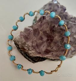 bracciale rigido ottone cristalli turchesi 