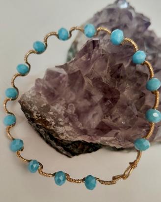 bracciale rigido ottone cristalli turchesi 